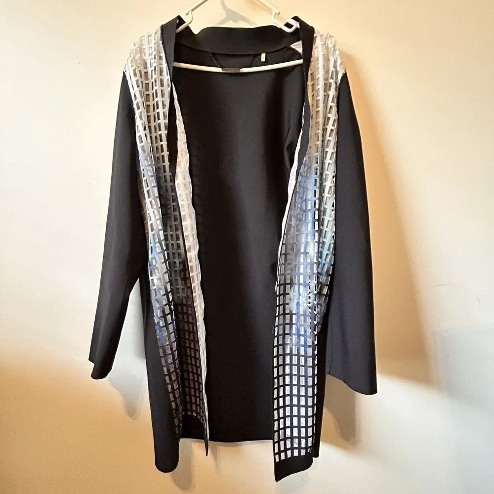 Ellie Tamara Open Jacket Large Cardigan Style E707J405 windowpane w overlay
